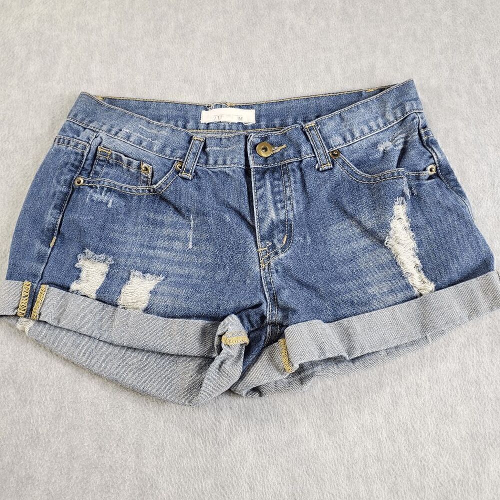 Forever 21 Denim Shorts Womens 27 Blue Distressed Stretch Cuffed